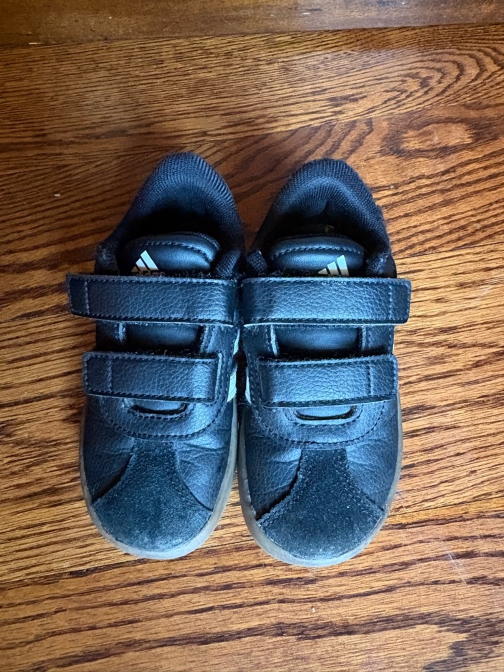 Adidas Court Black Leather Sneaker with Dual Velcro Straps 8K - Toddler